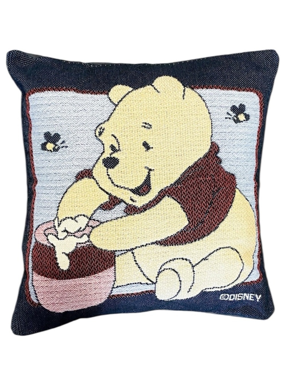 Vtg Disney Winnie the Pooh 1990s Woven Tapestry Pillow 17.25x16.5 (1) Honey Pot